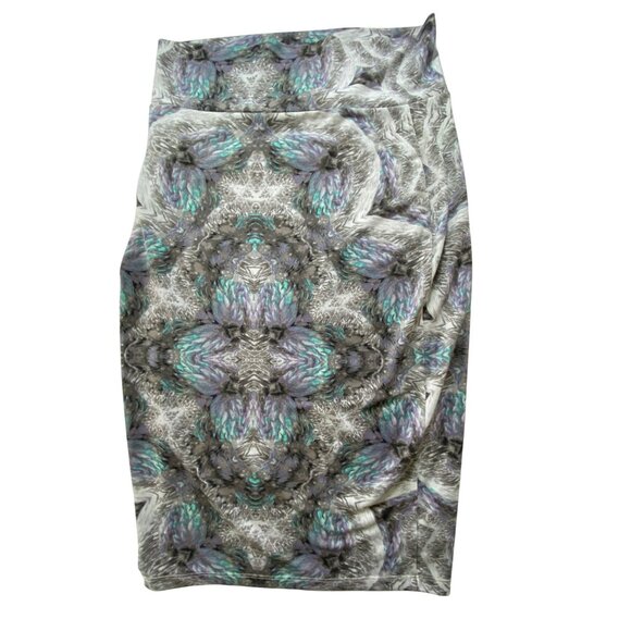 Bebe Midi Skirt Abstract Pattern Medium Bodycon Sexy Stretch Grey Turquoise Cute - Picture 1 of 8